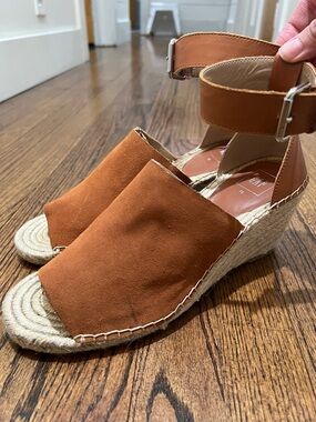 Women's Tan Suede Espadrille Wedge Sandals with Ankle Strap